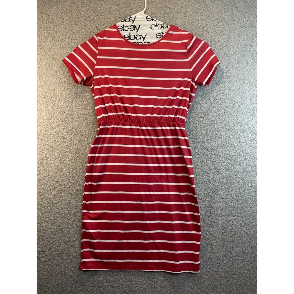 SHEIN Red Striped Elastic Waist Short Sleeve A-Line Dress Womans SZ XL